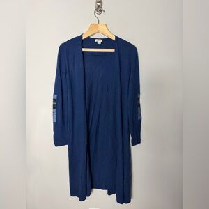 Sundance Merino Wool Alpaca Blend Open Cardigan Sweater Patchwork Navy Blue J